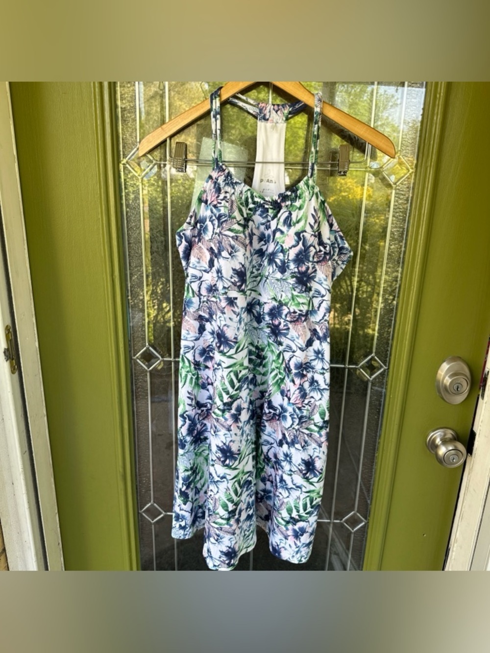 Prana Womens Blue Pristine Racerback Dress Medium Hawaiian Floral Active Dress